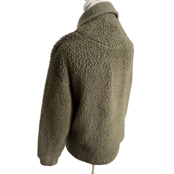 Pink Rose Army Green Faux Fur Sherpa Button Jacket Women Size XS - Picture 7 of 16